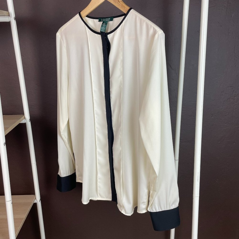 Ralph Lauren Tuxedo Blouse, Cream and Black, size L